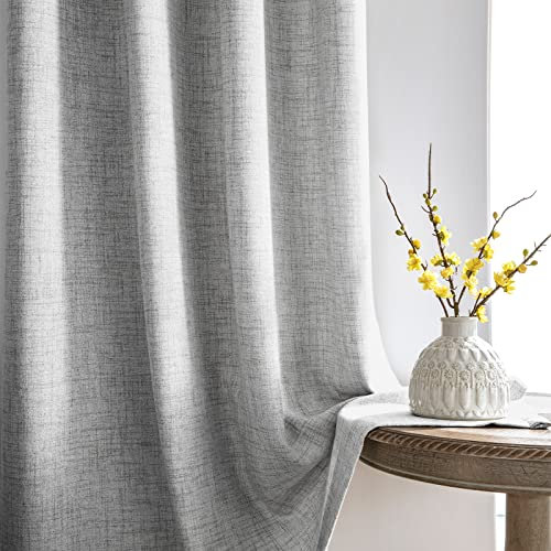 Melodieux Tende con occhielli, colore grigio, effetto lino, semi-libere, set da 2, 210 x 140 cm, tenda con occhielli, in lino, semitrasparente, Linen Curtains for Living Room