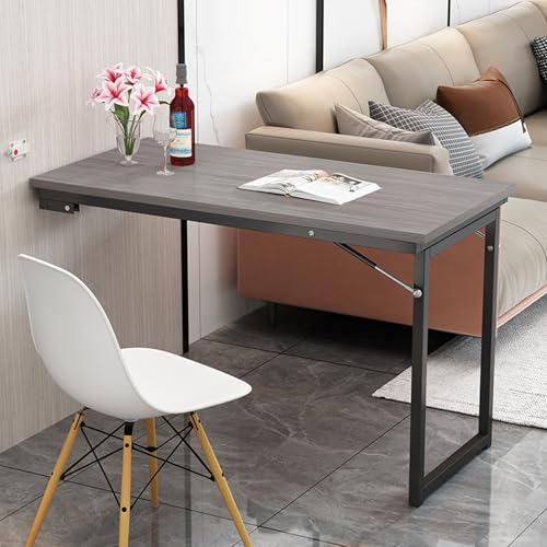 Schwebender Wand-Klapptisch für Wäschestation, ideal für Wohnzimmer oder Esszimmer, 100 x 60 cm, Grau