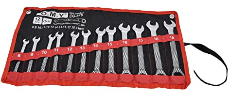 GYZOUKA Kit de 12 Clés à Cliquet, Combinaison Métrique 8-19mm, Ensemble de Clés à Cliquet en Acier au Chrome Vanadium avec Sac de Rangement (tête fixe)