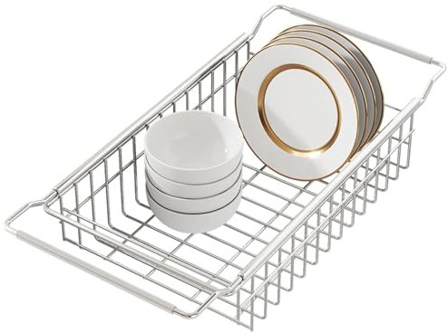 Acunny Dräneringsgaller för diskbänk, arrangör för diskbänk, teleskophylla för diskbänk, dräneringsbräda, tillbehör för diskbänk, droppställ