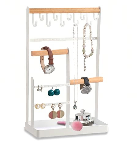 Aucuu Présentoir à Bijoux Porte-chaîne, Porte Bijoux Femme, Plateau en Velours, Rangement Bijoux, Presentoir Collier Avec Plateau Pour Boucles D'oreilles pour Bagues, Bracelets, Colliers, Montres