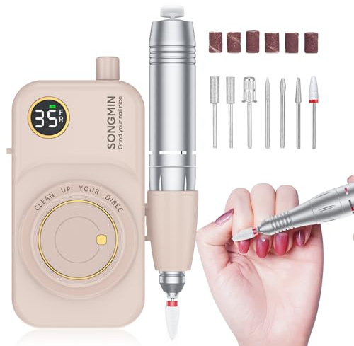 Professional Nail Drill 35000 RPM,SONGMIN Portable Cordless Efile with Bits Kit for Acrylic Nails Gel Polishing Removing,Rechargeable Electric Nail File Machine for Manicure,Pedicure Salon Home,Pink