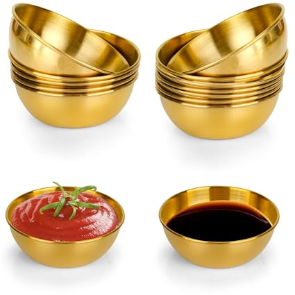 YKUKIZEE 12 PCS 130 ml Gold Soy Sauce Bowl Stainless Steel Small Ramekin | Round, 4.3 oz, Individual, Mini Dipping Bowls, for Prep Sushi Side Seasoning Condiment Appetizer Ingredient Serving
