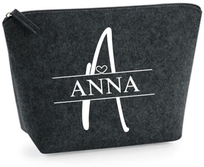 Personalisierte Filz-Kosmetiktasche mit Namen – Schminktasche aus Filz, Kulturbeutel Damen, Geschenk für Frauen, Mama, Freundin, Oma, Make-up Organizer, Frauen (Dunkelgrau, S)
