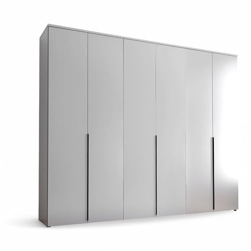 KEVO Kleiderschrank Drehtürenschrank in Weiß 270 x 225 x 52 cm (B/H/T) | Schlafzimmer Schrank, 6 Türen, vertikale Griffe, Kleiderstangen, Ablageböden, viel Stauraum, minimalistisches Design