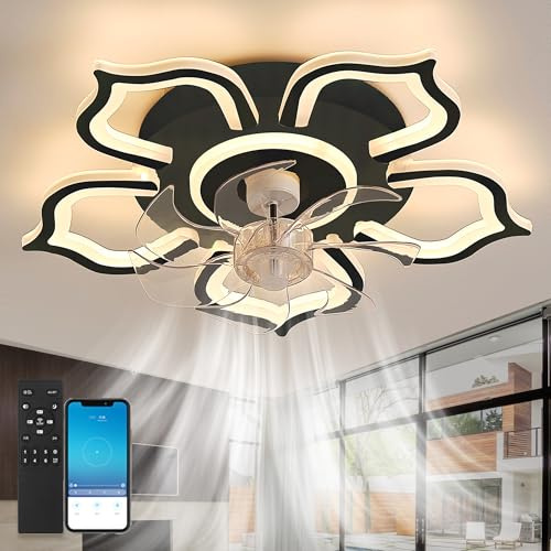 Ventilateur Plafond Avec Lumiere Led Modernes À Intensité Variable Plafonnier Ventilateur De Plafond And Remote Control/App Minuterie Réversible 6 Vitesses Mute Fleur Adapté Au Salon Chambre Coucher