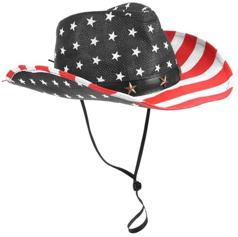 WHAMVOX Amerikanischer Cowboyhut Wasserabweisendem Finish Kreativer Western-Hut Für Herren Und Damen Patriotisches Partyaccessoire Mit Amerikanischer Flagge Für Nationalfeiertage Und Somme