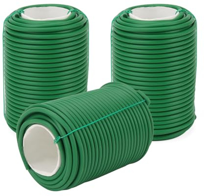 CHUENHEI 3 Stück Gartendraht Ummantelt 3.5mm x 20m, Flexibler Bindedraht Grün Gummiert Ummantelt, Pflanzendraht Weich Pflanzenbinder Gummi Zaundraht für Tomaten Pflanzen