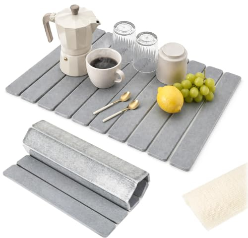 Tappetino scolapiatti 60 x 39 cm, grande scolapiatti in pietra, per bancone da cucina, ad asciugatura rapida, pieghevole, per stoviglie, bottiglie, tazze, adatto per ogni arbei