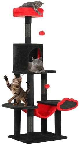 YITAHOME Centro de Actividades para Gatos, árbol trepador con Hamaca, Postes rascadores, Dos Bolas Colgantes y escondite de Felpa
