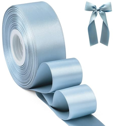 Sfoni Geschenkband 46m Satinband 38mm Breit Geschenkband Grau Blau Schleifenband für Hochzeit Dekoration Geschenkverpackung Geburtstagsparty DIY Weinachtsdeko