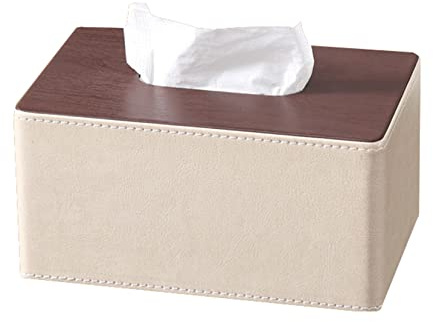 quadratische Handtuchkisten, Rechteckige PU-Leder-Holz-Kosmetiktuch-Kasten-Abdeckung Multicolor Mehrfache Größen(Beige,Small)