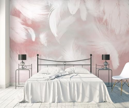 Carta Da Parati Piume Bianche Rosa 450x300cm Fotomurali 3D Effetti Poster Gigante Design Murale Decorazione da Muro -MIWEI Wallpaper-ZXY-16200