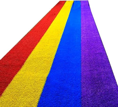 Alfombra de césped artificial de arcoíris colorido para parques infantiles al aire libre, alfombra de césped sintético para pasarela de niños (2 x 1,5 m)