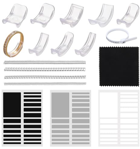 Lot de 71 réducteurs de bagues invisibles - Réducteur de taille de bague - Réducteur de bague avec ajustement de la taille de la bague - Entretoise - Chiffon de polissage et outil de mesure - Pour