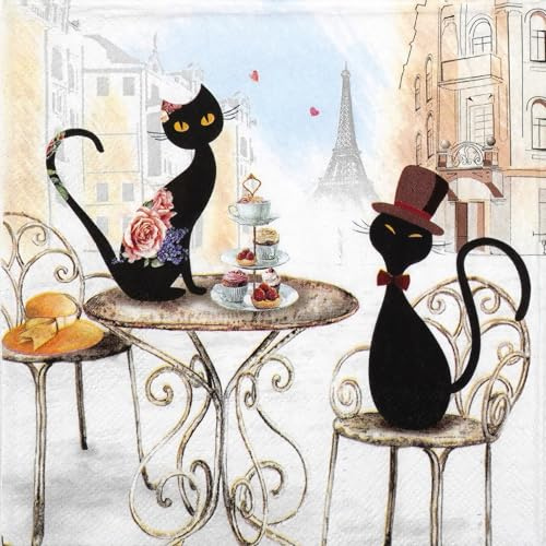 20 Servietten Städte & Länder Katzen in Paris als Tischdeko. Papierservietten mit Motiv. Auch für Decoupage und Serviettentechnik 33x33cm