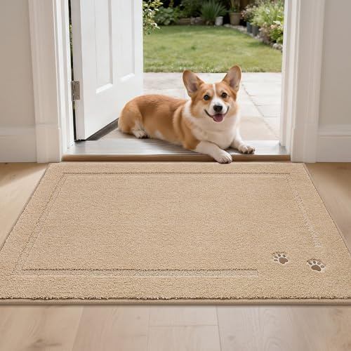 BEQHAUSE Schmutzfangmatte, rutschfest und Schmutzfangend, Beige, 60x90cm | Waschbar Eingang Fussmatte Innen, Polyester, für Front Hintertür, Eingang, Flur, Niedriges Design, Haustierfreundlich