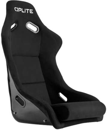 OPLITE - RS2 FiberCore® Sim Racing Bucket Seat – 4-Schichtiger Fiberglasrahmen, atmungsaktives Wildleder, 290 mm Seitenhalterung, 3/4-Punkt-Gurt, universell 1,40 m–2,10 m