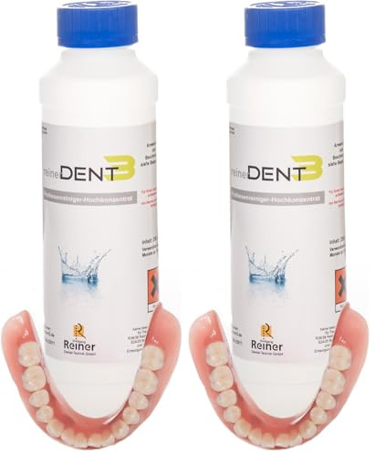 reinerDENT3 Prothesenreiniger XL -250ml- speziell für Zahnprothesen im Ultraschallgerät, Ultraschallreinigung - die Zahnarztempfehlung (Packung mit 2)