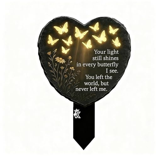 Comforso Palo commemorativo da giardino in acrilico a forma di cuore e farfalla, ornamenti per tombe, prato, cortile, decorazioni per tombe, resistenti alle intemperie per cimitero e giardino
