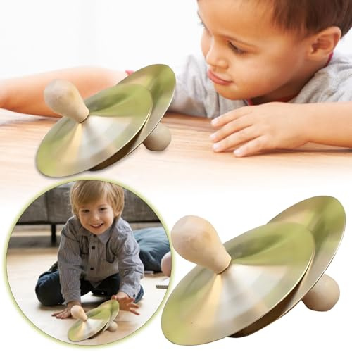 Lot de 2 bols chantants en bois et laiton - 9 cm - Instruments à percussion pour enfants - Pour l'éducation musicale précoce - Jouet éducatif - Doré - 9 cm