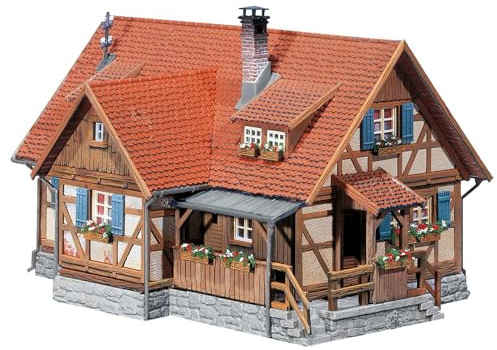 FALLER Ländliches Fachwerkhaus Modellbausatz mit 195 Einzelteilen 145 x 103 x 89 mm I Modelleisenbahn Zubehör H0 I Modelleisenbahn H0 Fachwerkhaus
