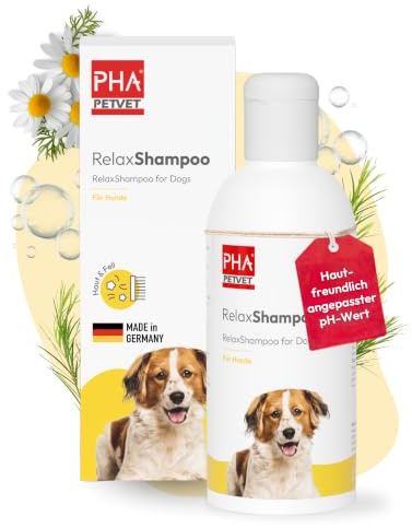 PHA Relax Shampoo Hund, mit Kamille, pH-hautfreundlich & pflegend | Aus Deutschland, Hundeshampoo zur Reinigung von Haut & Fell, für glänzendes Fell und leichte Kämmbarkeit, 250 ml