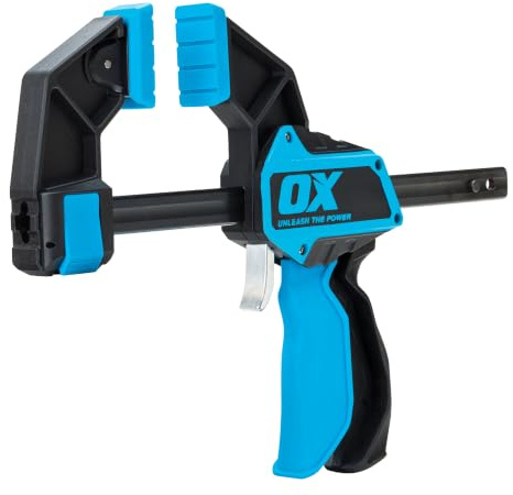 OX Pro Heavy Duty Bar Clamp 6/150mm, 2-in-1 Clamp & Spreader | 150kg Clamping Force, Replacable TPR Jaw Pads Protect Surface & Enhances Grip, Easy Release Trigger, Quick Change System