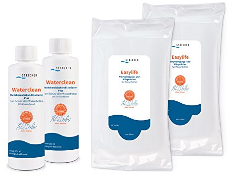 Pflegemittel für Wasserbetten. Conditioner Waterclean 2 x 250ml und Vinylreinigungstücher Easylife 2 x 15 Stück Wasserbett Pflegeset