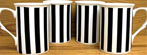 fromeuropewithlove Black Lines Mugs Set of 4 Fine Bone China Black Vertical Striped Mugs Hand Decorated in the UK