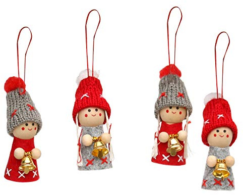 ***Weihnachtswichtel als Baumbehang im 4er Set in grau/rot mit Glöckchen