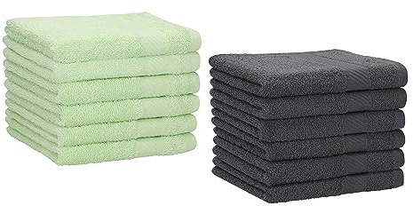 Betz 12 Stück Gästehandtücher Gästehandtuch Palermo 100% Baumwolle Größe 30x50 cm Handtuch Gästetücher Set Farbe anthrazit und grün