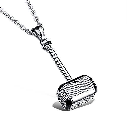 Cupimatch Herren Edelstahl Halskette, Thor Hammer Anhänger Hochglanz Poliert mit 55cm Kette, Silber schwarz gold