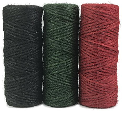 EDGEAM 3 x 50 m de Ficelle Jute Naturelle - Corde Jute 2 mm de diamètre - Pour Fleuristes emballage, bricolage,décoration, Artisanat, Jardin - Noir + rouge + vert