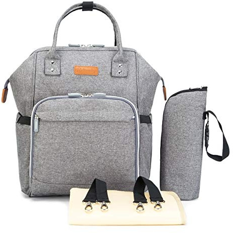 SONARIN Multifunktions Baby Wickelrucksack Wickeltasche mit Wickelunterlage,Wasserdicht,Große Kapazität,Reise-Rucksack-Organizer,Stilvoll und Langlebig,Ideal Geschenk(Grau)
