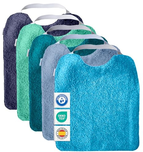 MIMUSELINA Lot de 5 Bavoirs Bebe Imperméables Réutilisables en Coton Premium avec Élastique au Cou | grand Bavoir Enfant BLW en Éponge Imperméable | Puericulture Bébé | Fabriqué à la Main en Espagne