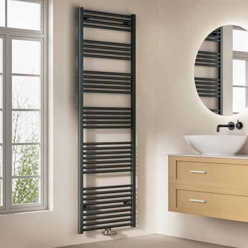 EMKE Badheizkörper Gerade 180x60 cm - Handtuchheizkörper mit Mittelanschluss, Effizienter Handtuchwärmer Handtuchtrockner Handtuch Heizkörper Bad, Anthrazit, 860W