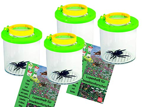MEDUP 4 Stück 2fach und 3,5fach vergrößernde Becherlupen mit zwei Lupenheften