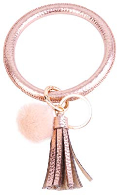SOIMISS 1pc Leder Schlüsselring Schlüsselarmband hängendes Ornament Plüsch Ball Quaste Dekor für Freunde Familie (Roségold)