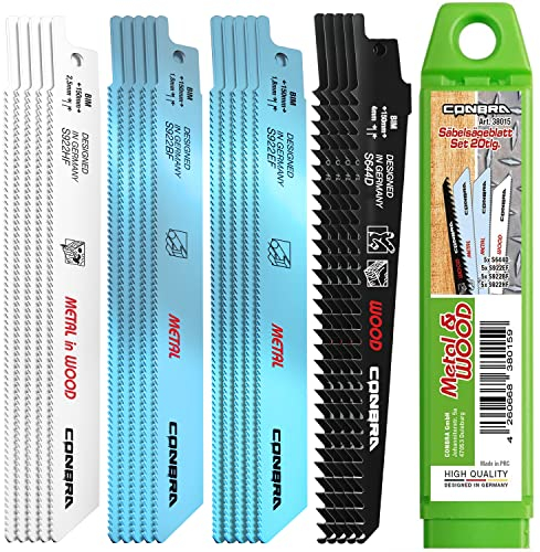 CONBRA® Sägeblätter für Säbelsäge 20-teiliges Set - Säbelsägeblätter Metall, Holz und Holz mit Nägeln geeignet - Sägeblatt kompatibel mit Bosch GSA 18V, GSA 18 V-LI C, Bosch Keo, 1100 E