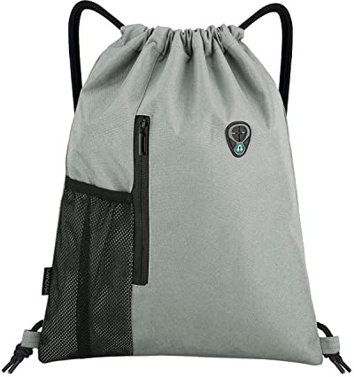 LIVACASA Turnbeutel Mit Reißverschluß Innentasche Sportbeutel Hipster Gym Bag Gefüttert Rucksack Mit Verstellbar Tunnelzug Turnsack Gymsack für Damen Herren Rein Hellgrau