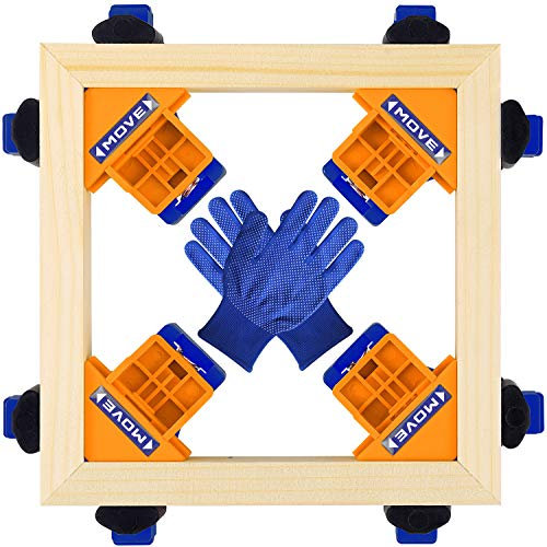 Corner Clamps for Woodworking,90 Degree Right Angle Clamps Set of 4,Woodworking Tools with Work Gloves,Adjustable Spring Loaded Square Clamp for Carpenter,Drilling,Cabinets,Photo Framing Blue