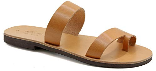45 Beige Emmanuela Griechische handgefertigte Ledersandalen, hochwertige Slide Sandalen, Sommerschuhe für Herren, Zehenring Sandalen, Slide Sandalen für Herren