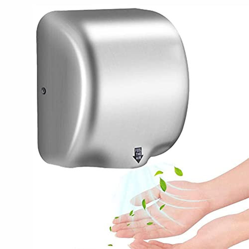 Asciugamani elettrico, Asciugamani automatico a induzione, Asciugamani elettrico in acciaio inossidabile, Asciugamani elettrico per bagno/WC, Asciugamani elettrico professionale, 1200W,Silver