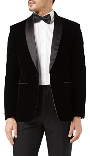 Men’s Soft Velvet Dinner Jacket Retro Tailored Fit Party Tuxedo Blazer Black Satin Shawl Lapels [AMZCH-TUX-TIM-BLACK-36]