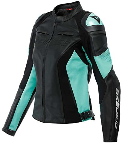 Dainese Racing 4 Giacca da donna in pelle per moto, nero/ciano, 46