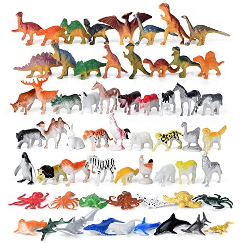 ELECLAND 60Pcs Tierfiguren - Mini Meerestiere, Bauernhof, Dinosaurier, Safari, Wald Tiere - Spielzeug und Kuchendeckel für Kinder