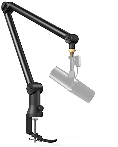 Bietrun Mikrofonarm Schreibtischhalterung (länger) für Shure SM7B/MV7/Blue Yeti/Nano/Hyperx Quadcast, verstellbar, um 360° drehbar, universeller robuster Metall-Mikrofonarm mit 3/8 Zoll auf 5/8 Zoll