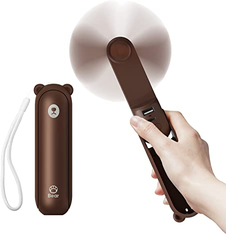 JISULIFE Handventilator Mini Ventilator 3 IN 1, mit 4500 mAh Powerbank USB Akku Klein, Batteriebetrieben Max 37Hrs Runtime Tragbarer Ventilator, Taschenlampen Funktion-Braun