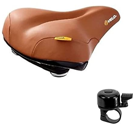 Velo Plush Fahrradsattel Kunstledersattel Sattel Unisex Elastomerfedern inkl.Fahrradklingel